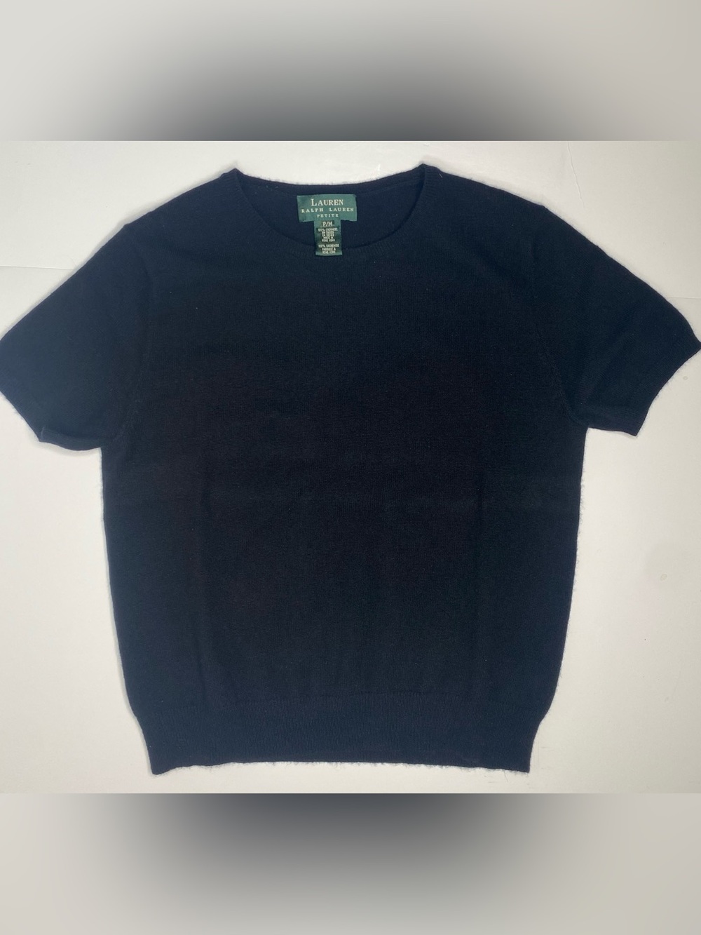 Ralph Lauren Women’s Cashmere Short Sleeve Black Sweater Sz Petite Med Like New